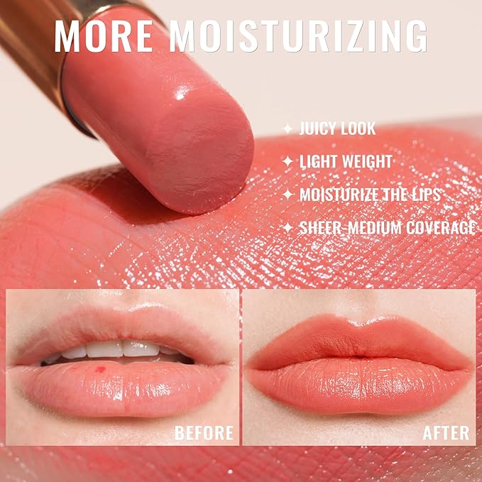 Oulac Shine Orange Lipstick for Women, 2 in 1 Glossy Coral Orange Tinted Lip Balm, Hydrating Lipstick for Dry Lips, Moisture Shine Juicy Finish Vegan 2.2g/0.07oz (18)-Velvo Beauty