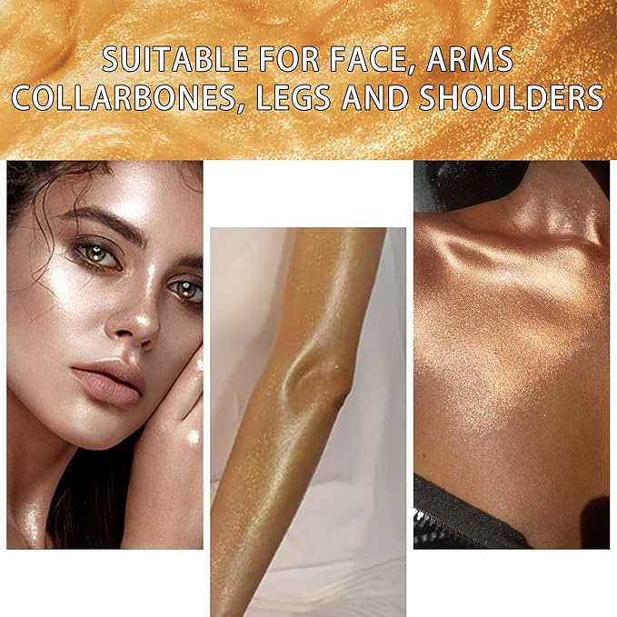 Shimmer Body Oil, Face and Body Liquid Luminizer Waterproof Moisturizing, Light Shimmer Glow Illuminator, Smooth Body Highlighter Makeup Liquid Body Shimmer (2# Gold)-Velvo Beauty