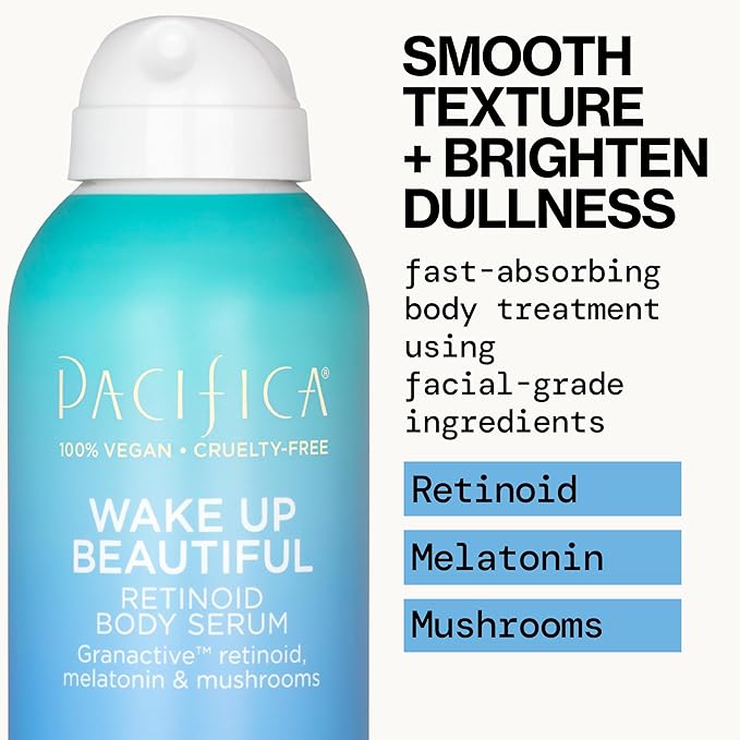 Pacifica Spray Lotion for Body - Wake Up Beautiful Body Serum – Overnight Retinoid Body Treatment, Spray-On Hydrating Serum with Granactive Retinoid, Mushrooms & Melatonin, Plumps & Renews Skin, Vegan-Velvo Beauty