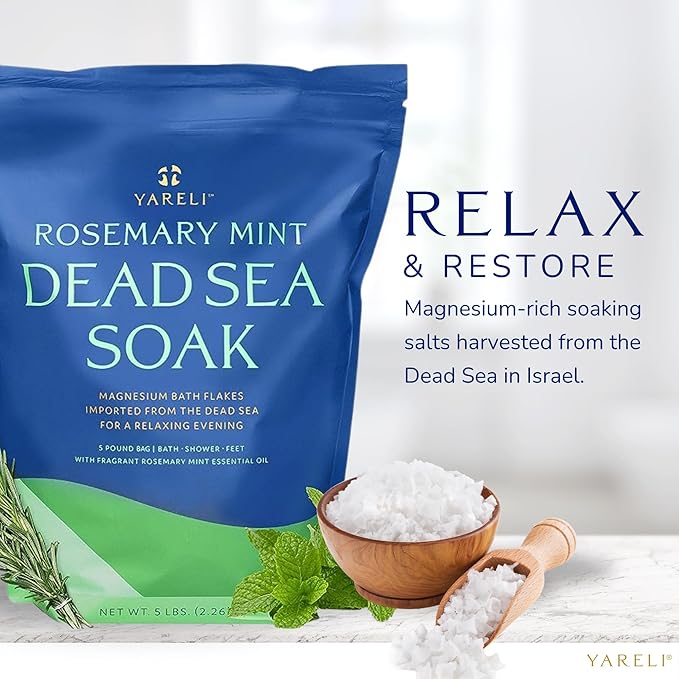 Magnesium Flakes, 5lb Rosemary Peppermint, Dead Sea Bath and Foot Soak, Alternative to Epsom Salt with Over 250,000mg of Magnesium Chloride Per Bag-Velvo Beauty