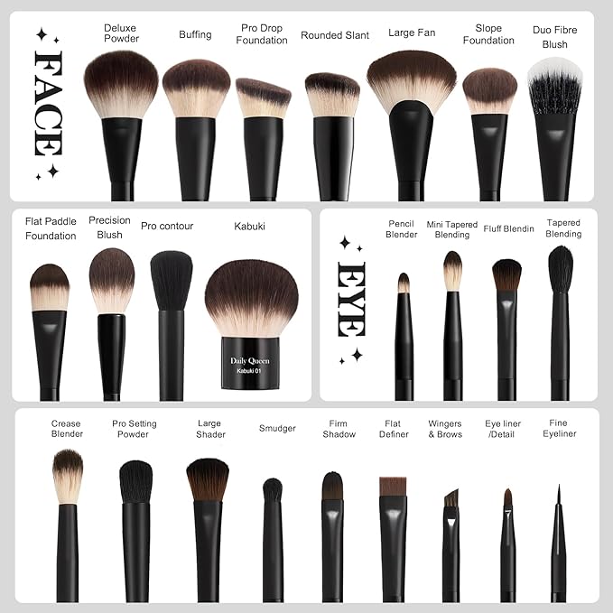 25 pcs Makeup Brush Set Holder Black Professional Kabuki Powder Concealers Eye shadows Blush Eyeliner Eyebrow Contour Eye blending Brushes (25pcs brush with box)-Velvo Beauty