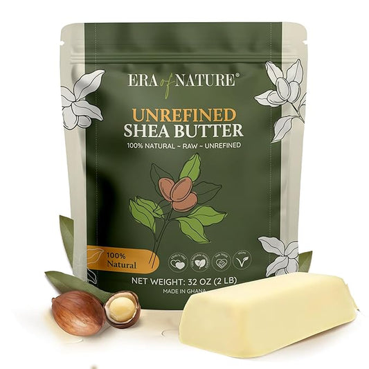 era of nature Organic Unrefined Raw African Ivory White Shea Butter 32oz - Moisturizing Raw Shea Butter Bar for Skin & Hair, DIY Lip Balm Base, Cream, Soap & Lotion Making Supplies Kit, Skincare-Velvo Beauty
