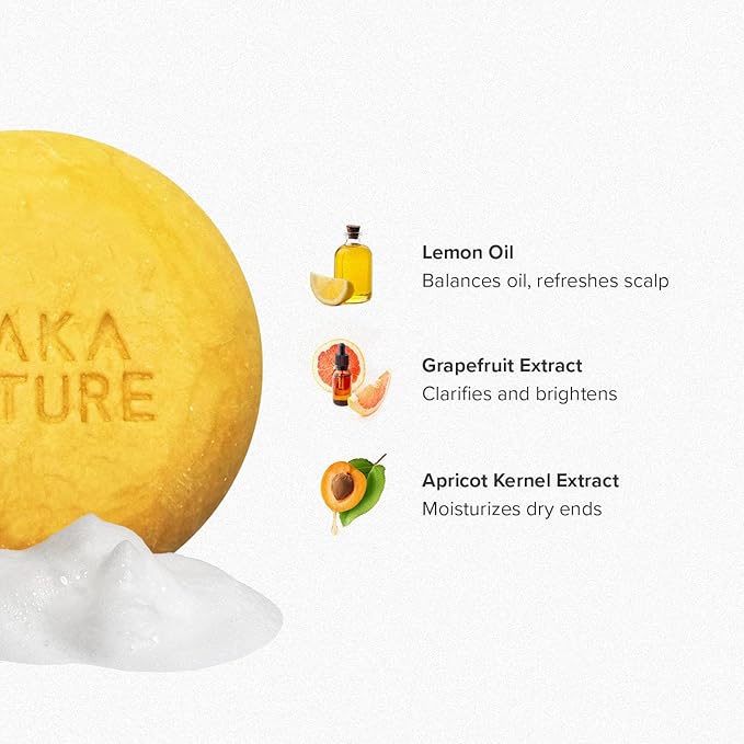 Maka Nature Low-Carbon Shampoo Bar | Korean K-Beauty Haircare with Natural Ingredients for Scalp & Hair Types | Vegan, Eco-Friendly, pH balanced, 3.35oz (Lemon)-Velvo Beauty