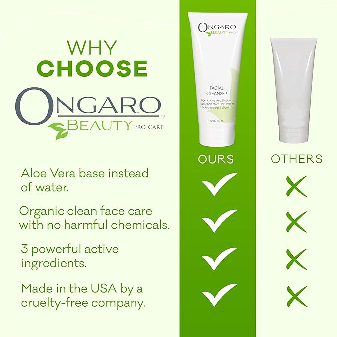Ongaro Beauty Hydrating Face Cleanser, Gentle Facial Cleanser with Organic Aloe Vera for Normal, Oily, Sensitive and Dry Skin, Facial Wash with Hyaluronic Acid and Vitamin E, 6 fl oz-Velvo Beauty