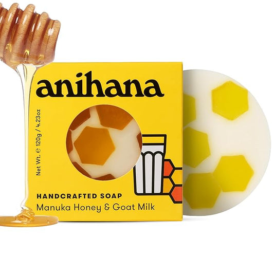 ANIHANA Handcrafted Natural Soap with Coconut Oil, Gentle Cleansing, Paraben Free, Refreshing Manuka Honey & Goat Milk Scent, 4.23 oz-Velvo Beauty