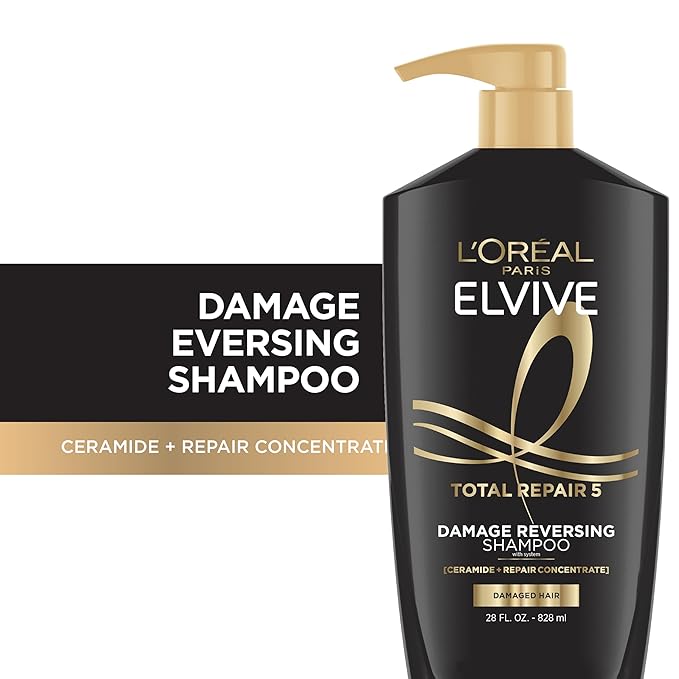 L'Oreal Paris Elvive Total Repair 5 Repairing Shampoo and Conditioner for Damaged Hair, 28 Ounce (Set of 2)(Packaging May Vary)-Velvo Beauty