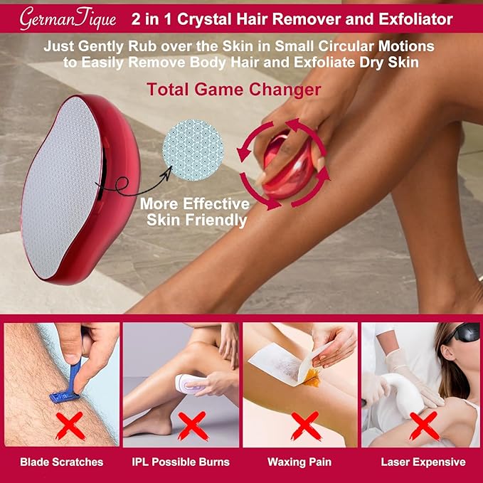 Crystal Hair Eraser,Natural Crystal Hair Remover,Reusable Painless Nano Glass Hair Removal Device Without Shaver,Gentle Crystal Epilator and Exfoliator for Soft Silky Skin(Red)-Velvo Beauty