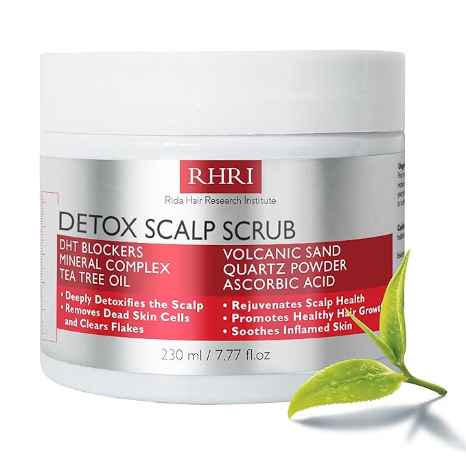 Scalp Scrub with Tea Tree Oil for Hair Growth | DHT Blockers, Volcanic Sand & Mineral Complex | Detoxifies, Exfoliates & Removes Flakes | Clears Build-Up for a Healthy Scalp | 7.77 fl oz-Velvo Beauty