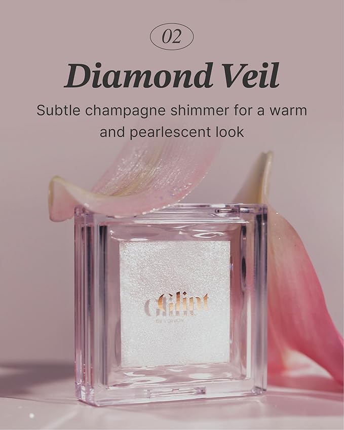 Glint Dewy Highlighter (Diamond Veil, 0.08oz) - Luminous Glow, Infused with Micropearls, Shiny Illuminator. Rich Pigment & Silky Touch, Korean Makeup.-Velvo Beauty