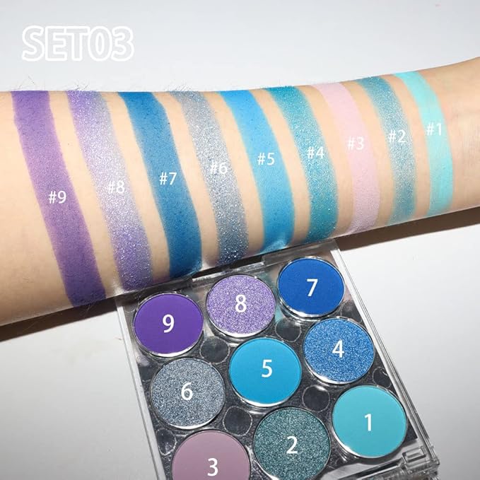 9 Colors Shimmer Matte Blue Eyeshadow Palette.Highly Pigmented Light Blue Eyeshadow Dark Blue Eye shadow Paleta.Blendability Shiny Matte Blue Makeup Powder Palet.paleta de sombras de ojos azul-Velvo Beauty