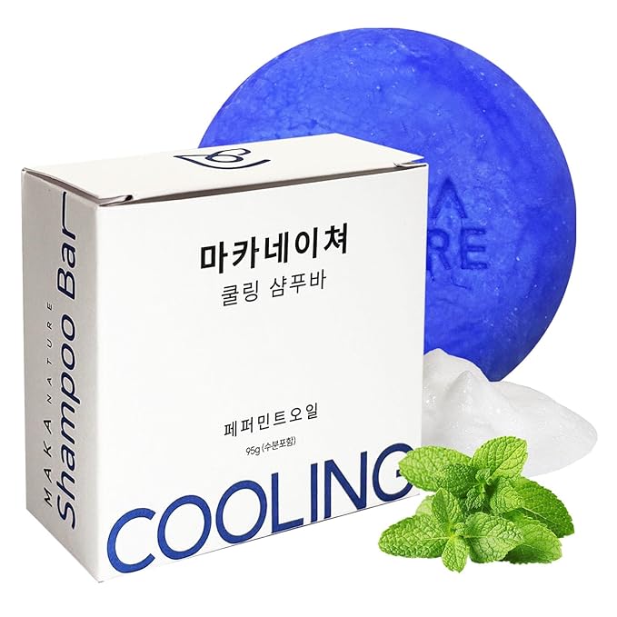Maka Nature Low-Carbon Shampoo Bar | Korean K-Beauty Haircare with Natural Ingredients for Scalp & Hair Types | Vegan, Eco-Friendly, pH balanced, 3.35oz (Cooling)-Velvo Beauty