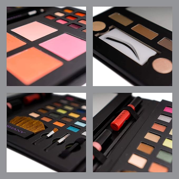 SHANY Luxe Book Makeup Set - All In One Travel Cosmetics Kit with 30 Eyeshadows, 15 Lip Colors, 5 Brushes, 4 Pressed Blushes, 3 Brow Colors, and Mirror-Velvo Beauty