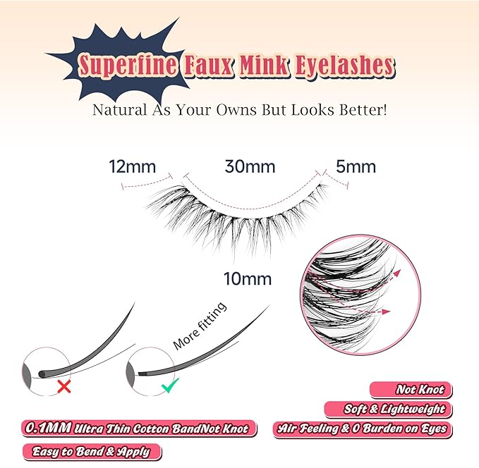 Cat Eyelashes Natural Eye Lashes 12mm False Lashes Wispy Thin Band 3D Volume Fake Eyelash C Curl Lash Pack Natural Look 7 Pair-Velvo Beauty