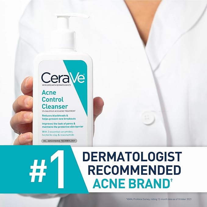 CeraVe Acne Treatment Face Wash, Salicylic Acid Cleanser with Purifying Clay, Niacinamide, and Ceramides, Pore Control and Blackhead Remover, 8 Ounce-Velvo Beauty