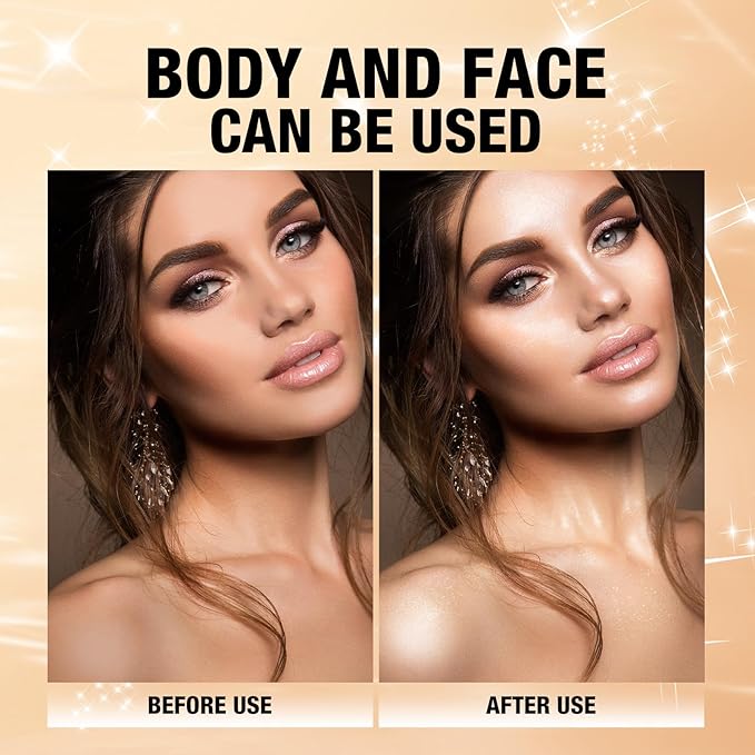 Glitter Body Highlighter Powder Body Shimmer Sparkle Face Brightening Highlighter Powder for Face Eyes Body Glow Makeup With sponge head(Purple)-Velvo Beauty