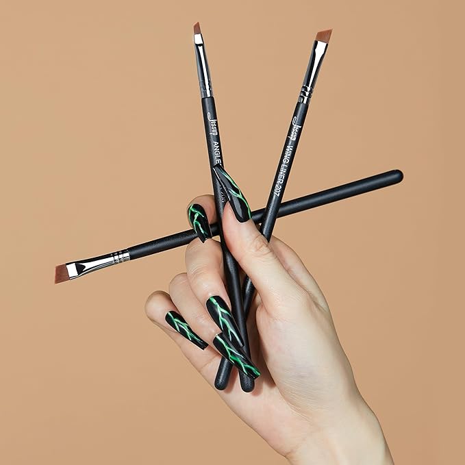 Jessup Angled Eyeliner Brush Set,3pcs Pro Precision Eye Liner Brush Fine Winged Ultra Thin Slanted Gel Liquid EyeLiner Makeup Brushes, Black T345-Velvo Beauty