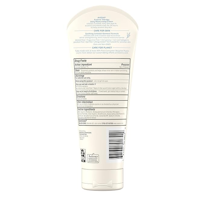 Aveeno Eczema Therapy Daily Moisturizing Body Cream for Sensitive Skin, Soothing Eczema Relief Cream, Colloidal Oatmeal & Ceramide for Dry & Itchy Skin, Steroid- & Fragrance-Free, 7.3 oz-Velvo Beauty
