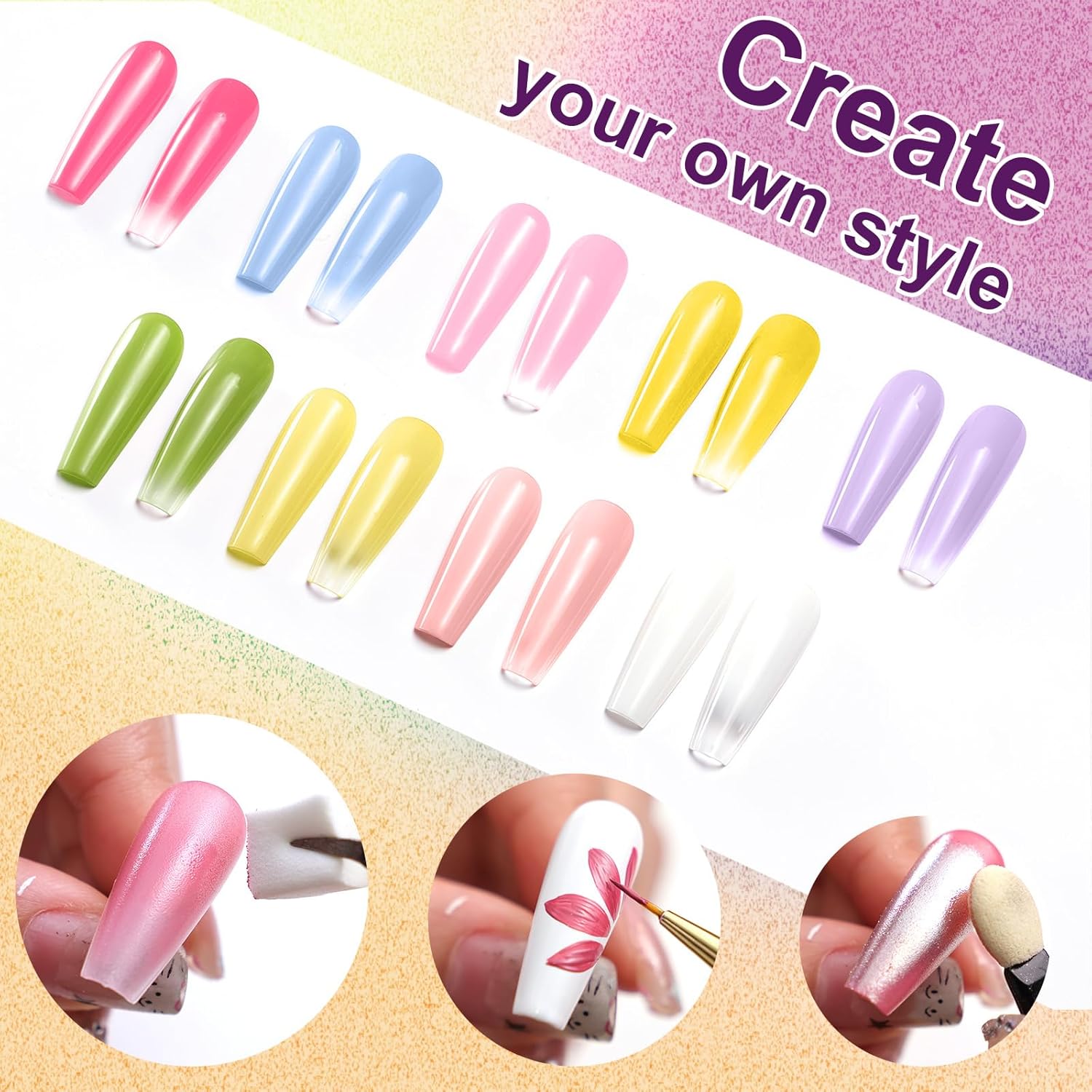Gradient Painting Gel, 9 Bright Macaron Colors Ombre Gel Nail Polish Spring Summer Soft Pink light Blue for Pigment Pat Nails Aura Nails French Manicure Soak Off UV Fairy Spring Set-Velvo Beauty