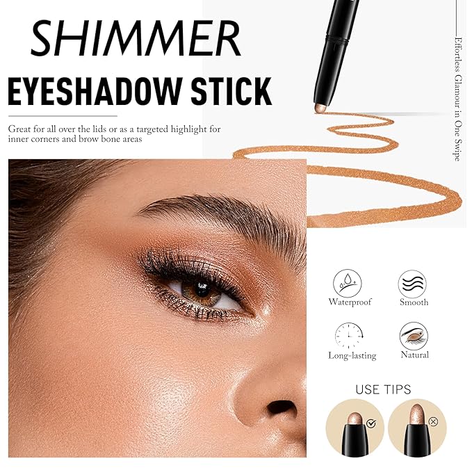 Eyeshadow Stick Waterproof Cream Eye Shadow Pencil Long-Lasting Crease-Proof Shimmer Glitter Eyeshadow Crayon Smooth High Pigmented Highlighter Neutral Eye Shadow Liner Makeup, 1 CARAMEL-Velvo Beauty