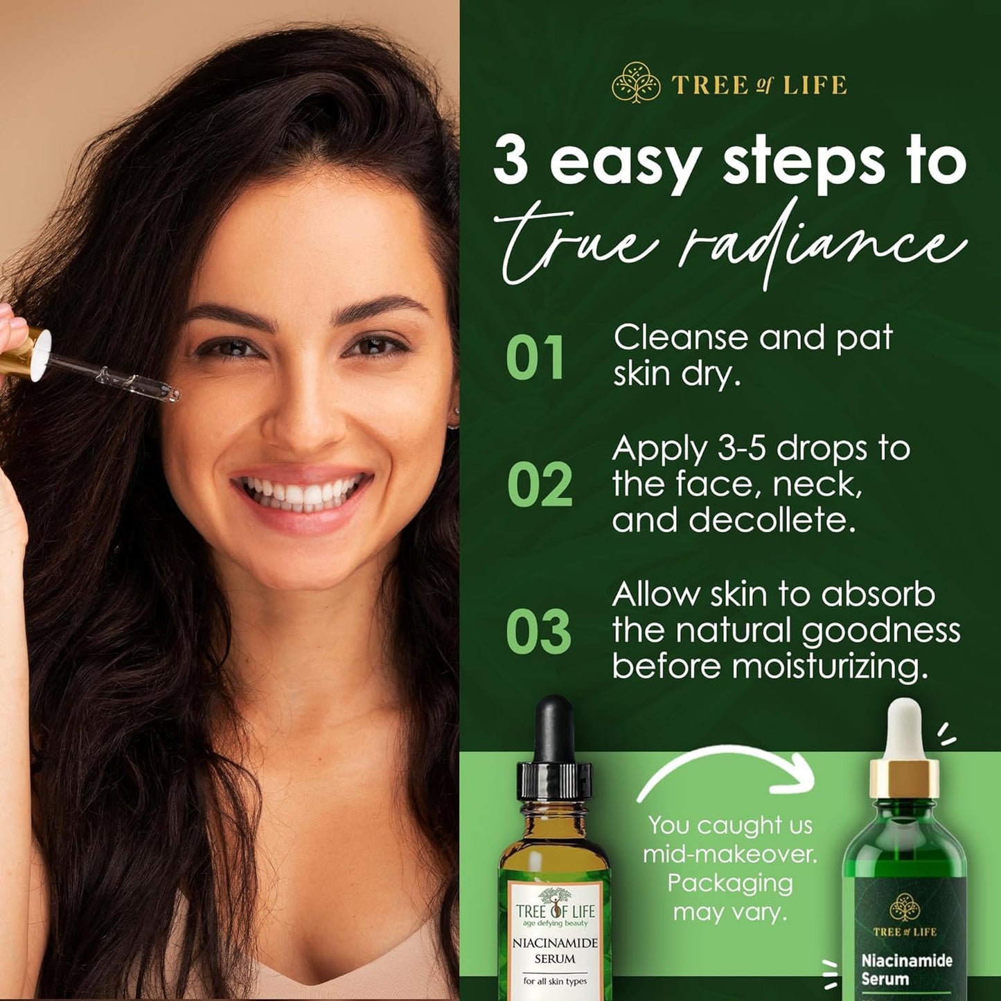 Tree of Life Beauty Niacinamide Vitamin B3 Serum, Hydrating Face Oil for Dark and Age Spots, Tightens Pores, Facial Serums for Sensitive Skin Care with Hyaluronic Acid and Vitamin E, 2 Fl Oz-Velvo Beauty