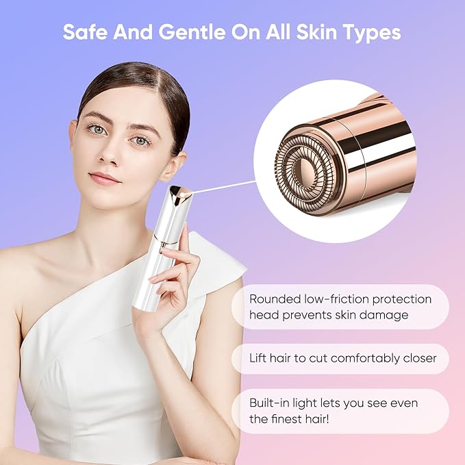 Facial Hair Remover for Women- as Seen on TV Painless Face Shaver -Mini Hair Remover, Electric Razor Shaver Portable Bikini Epilator for Lips, Chin, Armpit, Peach Fuzz, Fingers, Neck, Cheek (White-Velvo Beauty