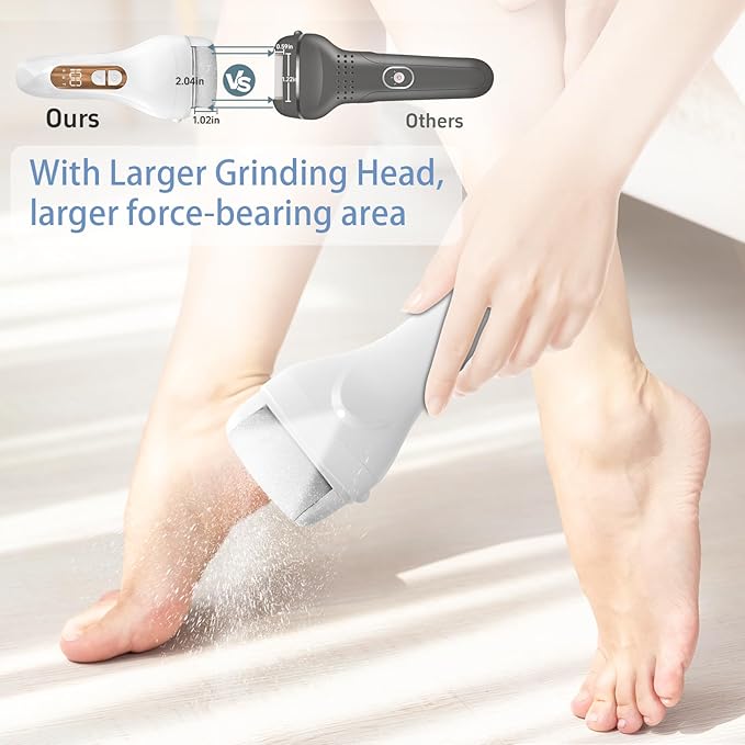 Electric Callus Remover for Feet - with Larger Grinding Head, Portable Pedicure Kit Foot File Callus Remover, Rechargeable Waterproof Foot File for Foot Care Deadskin Remover LCD Display-White-Velvo Beauty