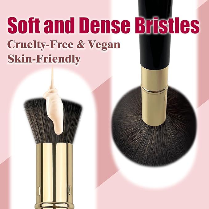 Retractable Kabuki Makeup Brushes 2 Pcs, Powder Brush/Foundation Brush/Blush Brush for Foundation, Powder Blush, Bronzer, Buffing, Liquid, Cream, with Cover-Velvo Beauty