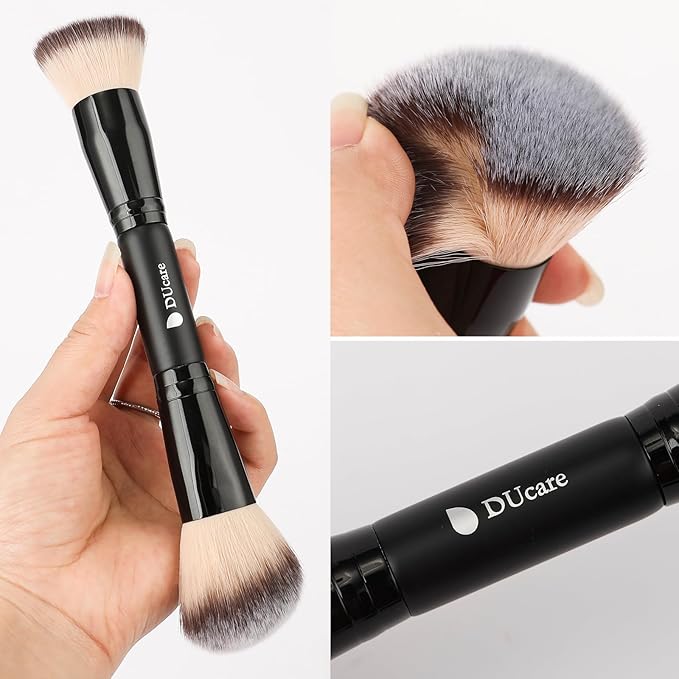 DUcare Foundation Brush Contour Bronzer Double Ended Makeup Brush for Blending Liquid Powder Concealer Cream Blush Buffe Black-Velvo Beauty