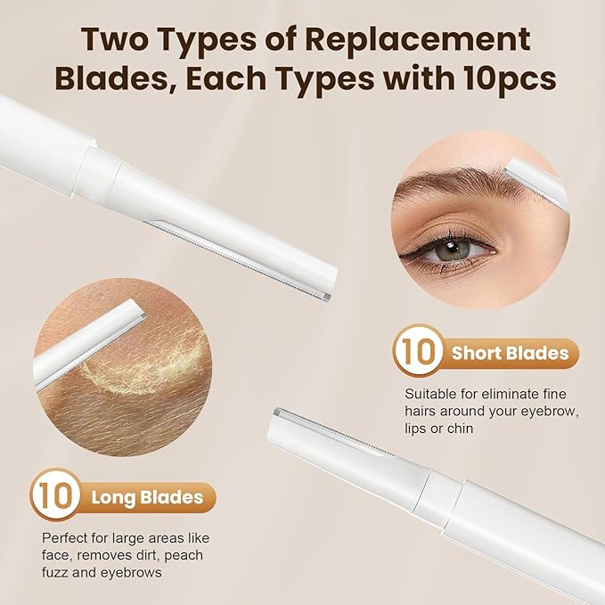Dermaplaning Tool for Face Eyebrow Razor, Includes 2 Dual End Razors and 20 Blade Refills Exfoliating Face Razors for Women Facial Razor for Peach Fuzz and Eyebrow Starter Kit-Velvo Beauty