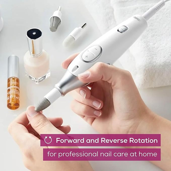 Beurer MP42 Nail Drill, 7-in-1 Nail Kit with Strong Sapphire Nail Drill Bits, Electric Nail File and Nail Buffer Includes Bright LED Light, Pedicure Kit and Manicure Set with Storage Case-Velvo Beauty