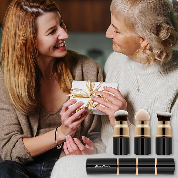 3 in 1 Professional Liquid foundation Makeup Brush Set Kabuki Face Blush Foudation Brush Powder Sponge for Powder/Liquid/Cream Travel Cosmetics Makeup Brushes with Cap-Velvo Beauty