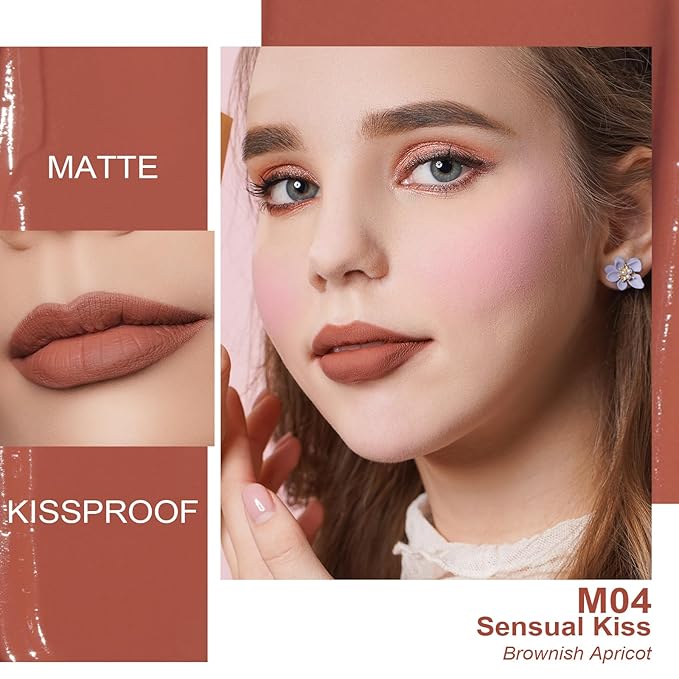 Oulac Matte Liquid Red Lipstick for Women, Orange-Brown Tones Red Lip Gloss Long Lasting, Highly Pigmern Lip Color with Vitamin E & Rose Oil, Waterproof, Vegan & Cruelty-Free M04-Velvo Beauty