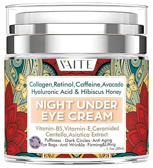 Under Eye Cream with Collagen Avacado Hyaluronic Acid & Hibiscus Honey for Night and Day with Vitamin- E, Vitamin-B5 for Puffiness Circles Anti Aging Eye Baqs and Anti Wrinkle Retinol, Caffeine,-Velvo Beauty