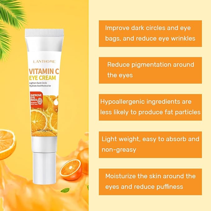 Vitamin C Eye Cream For Dark Circles, Under Eye Cream Anti Wrinkles For Reduce Puffiness And Bags Fine Lines, Wrinkles, Hydrating Eye Lifting Skin Care Anti Aging Eye Cream(0.7 FL.Oz)-Velvo Beauty