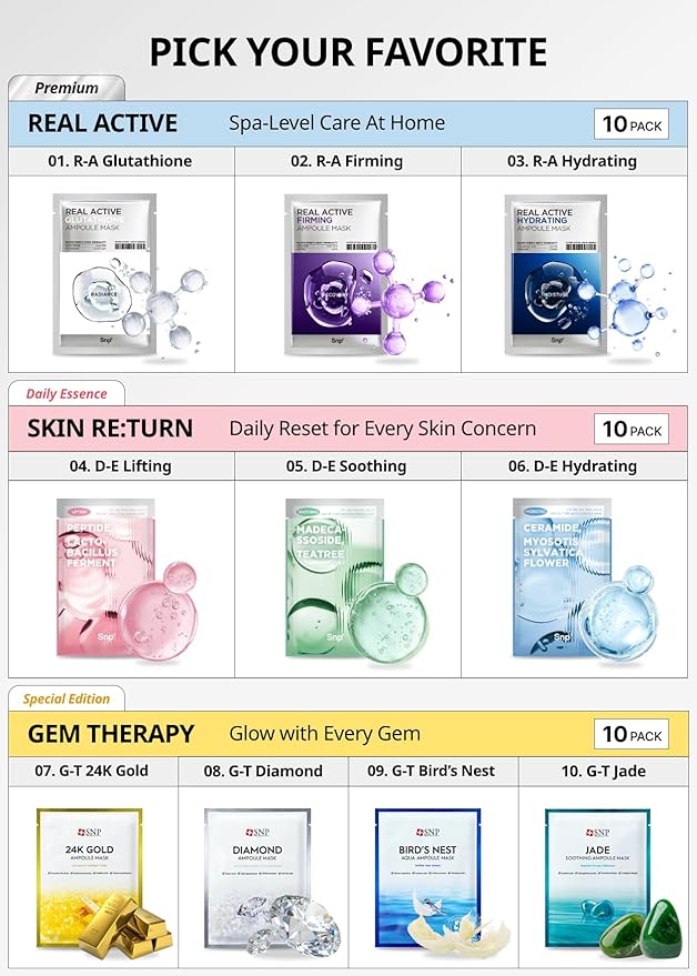 SNP Skin Return Soothing Essence Sheet Mask | Moisturizing and Hydrating for All Skin Types | Vegan Sheet Masks with Tea Tree Extract | Korean Face Masks Skincare | Facial Mask | 10 Sheets-Velvo Beauty
