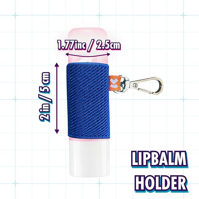 LipBalm Holder with Keychain, Lipstick Holder Keychain, Lip Gloss Holder Keychain, Never Lose Your Lip Balm, Lip Gloss or Lipstick with Cute Elastic Lip Balm Keychain Holder (Blue)-Velvo Beauty