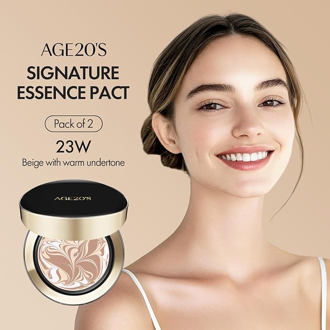 AGE20'S Signature Essence Pact SPF 50+ | Pack of 2 | 23W BEIGE | Cream Foundation, Dewy Finish, Natural Coverage | Korean Cushion Foundation-Velvo Beauty