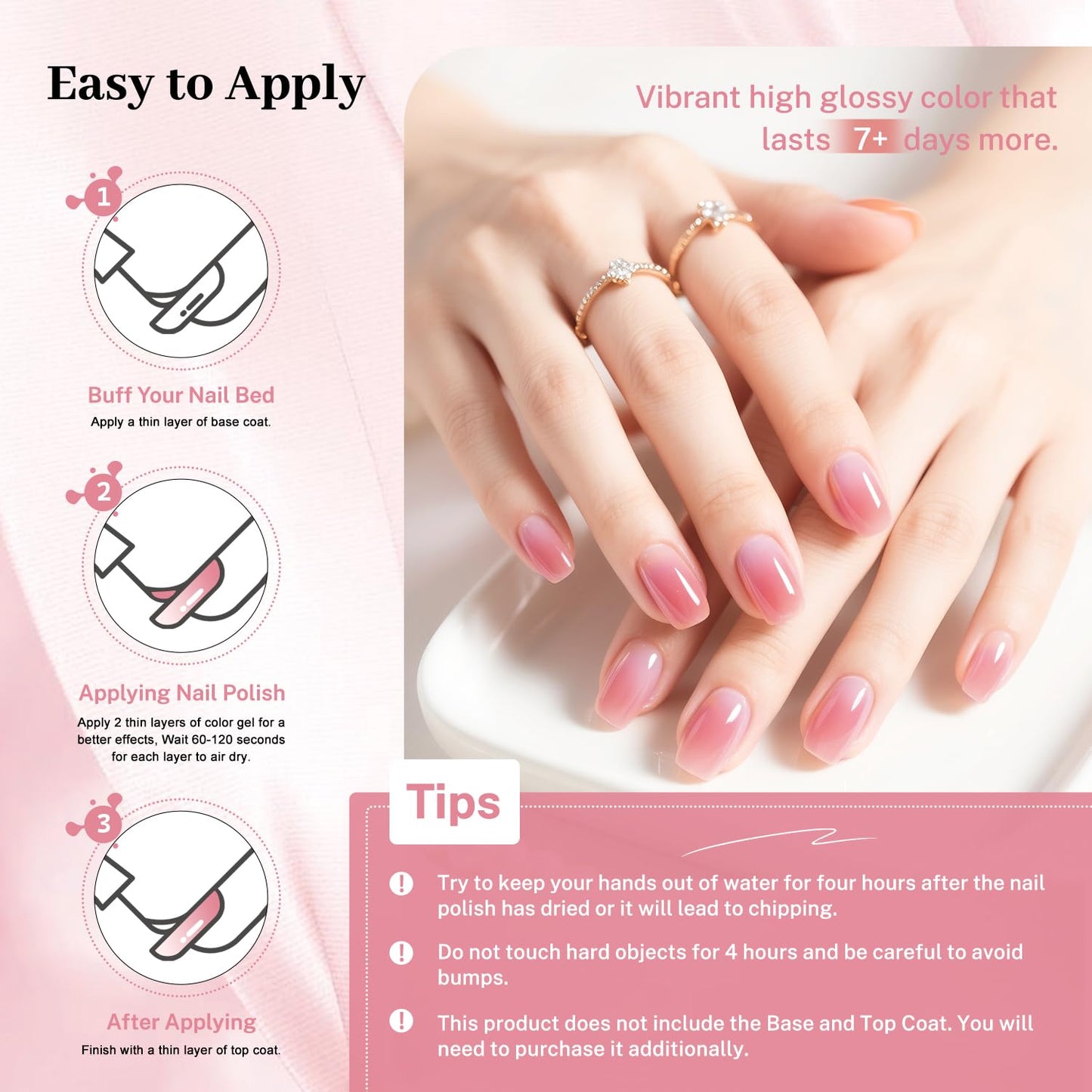 16.5ml Jelly Rose Pink Nail Polish Large Volume Quick Dry Nail Polish, Long Lasting Shine, Fingernail Toenail Nail Art DIY Home Travel Nail Art Gift-Velvo Beauty