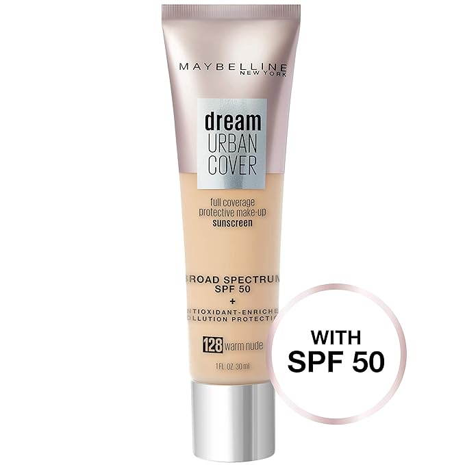 Maybelline Dream Urban Cover Flawless Coverage Foundation Makeup, SPF 50, Warm Nude-Velvo Beauty