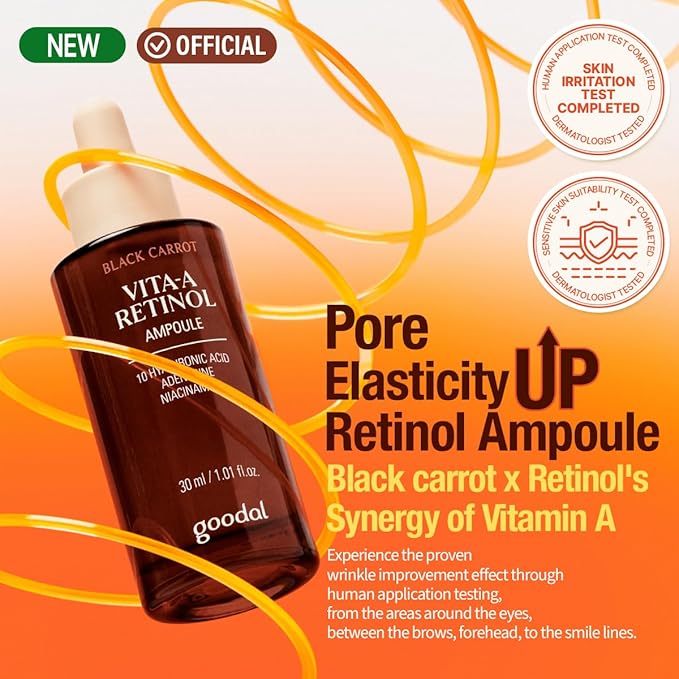 GOODAL Black Carrot VITA-A Retinol Ampoule 30ml, Hydration Facial Serum for Glowy Skin, Lightweight Serum, Korean Skincare, Pore minimizer-Velvo Beauty