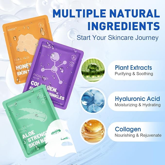 72 Pack Collagen Face Masks Skincare Set for Women, Hydrating & Moisturizing Face Mask for Skin Care, Bulk Sheet Face Masks for All Skin Types, Spa Party Gifts for Women-Velvo Beauty