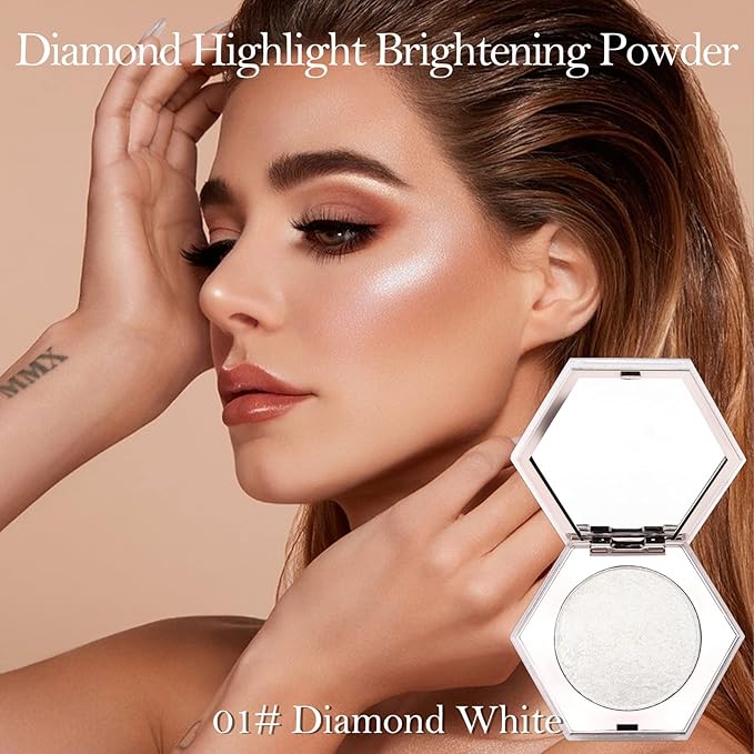 Erinde White Silver Face Highlighter Makeup Palette, Shimmer Glitter Highlighter Powder for Face Body, Natural Glossy Highlight Makeup Illuminator Highlighter Palette, Long-Lasting, Lightweight, 01#-Velvo Beauty