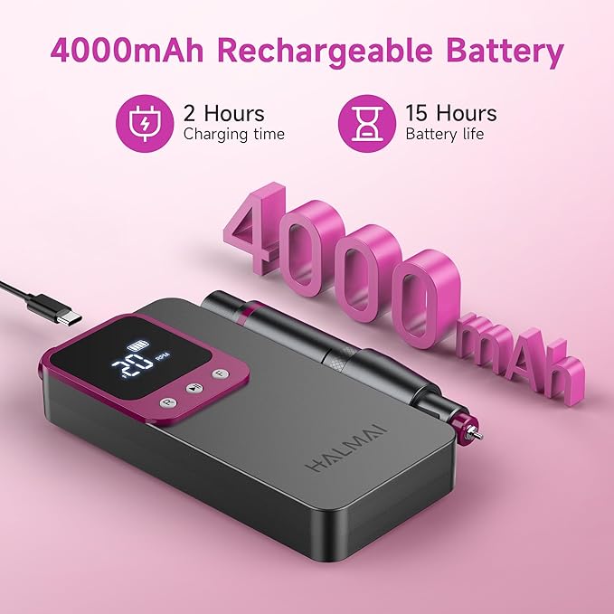 Electric Nail Drill Professional, Portable Nail File for Acrylic Gel Nails, Cordless Rechargeable Ultra Power Nail Drill Kit 40000RPM, HMC320 Salon-Grade Efile Nail Machine (Dark Grey)-Velvo Beauty
