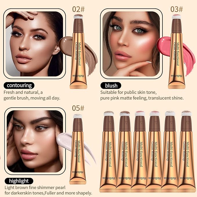 3PCS Liquid Contour Beauty Wand, Liquid Blush Highlighter Makeup Stick with Applicator, Cream Bronzer Stick Natural Matte Finish, Lightweight Blendable Cream Contour Highlighter Blush Wand-Velvo Beauty