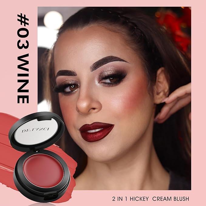 DE'LANCI Hydrating Cream Blush for Cheeks & Lips & Eyeshadow, Creamy & Long-lasting Waterproof Blush Balm, Lightweight Matte Blush for natural look, Travel Size, Highly Pigmented, Built-in Brush, Wine-Velvo Beauty