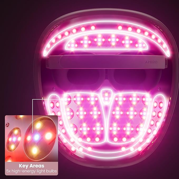 AMIRO Spectra 5-in-1 Light Therapy Face Mask, Contour With Blue, Red, Green, Yellow, and Infrared Light, 3 Modes for Oily, Acne-Prone, and Sagging Skin, Skincare for Face, Silver-Velvo Beauty