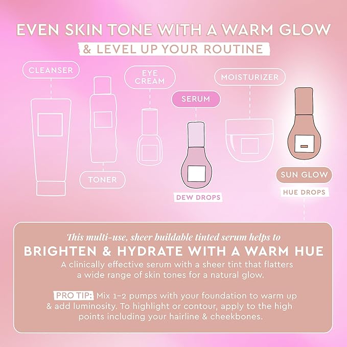 Glow Recipe Hue Drops Tinted Face Serum - Bronzing Drops to Brighten & Hydrate - Skincare Makeup Primer & Liquid Highlighter to Blur Pores for a Radiant, Even Skin Tone - Sunglow (40ml)-Velvo Beauty