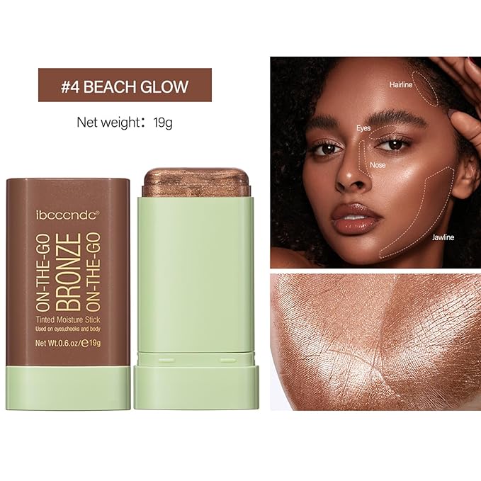On-The-Go Bronzer Stick,Multi-Use Cream Contour Stick,Natural Long Lasting Face Bronzer,Smooth Highlighter Contour Stick,Bronze Contour Makeup Facial Shaping,04 Beach Glow-Velvo Beauty