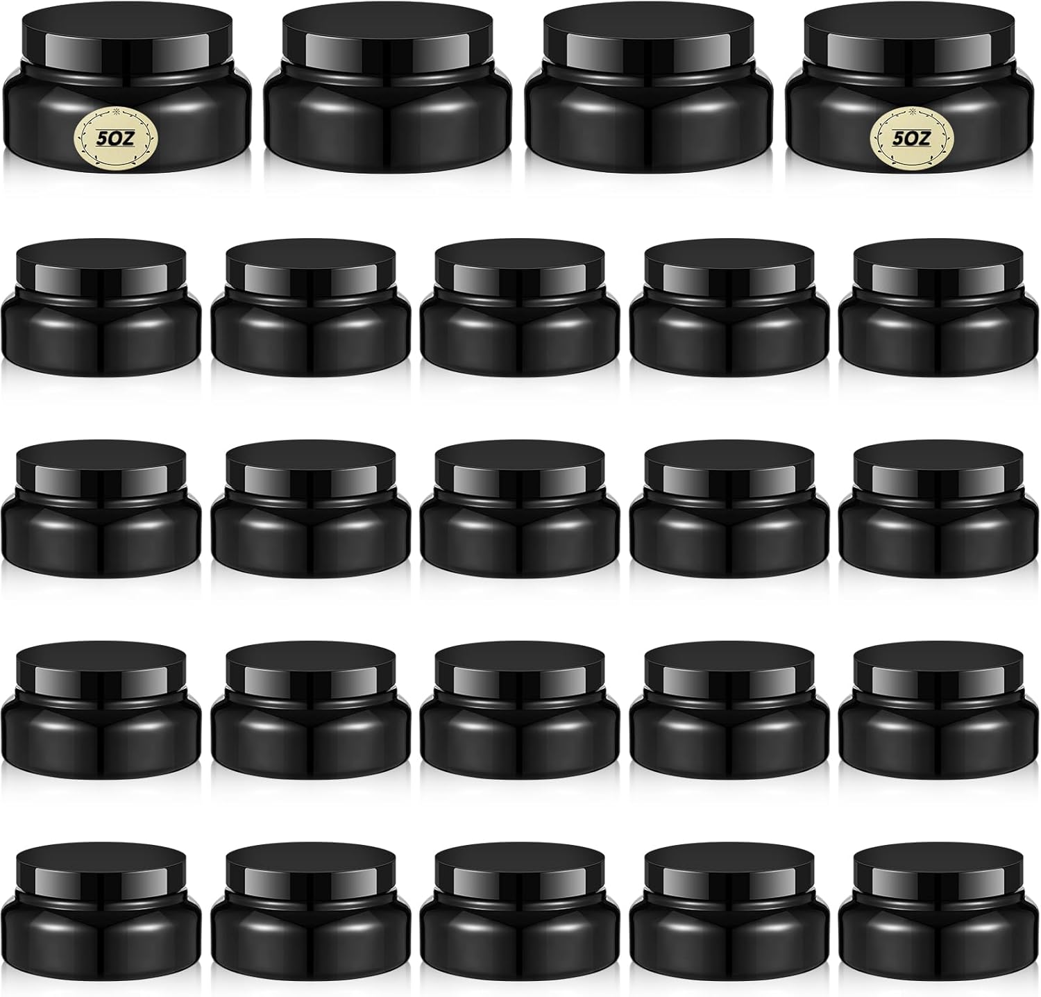 Tessco 24 Pack Plastic Jars with Lids Labels Empty Clear Plastic Jars Round Refillable Cosmetic Containers Body Butter Containers Bulk Sugar Scrub Bottle for Make Up(5 oz,Black)-Velvo Beauty