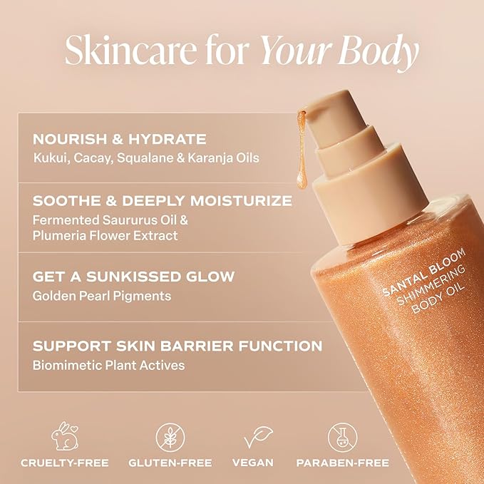 Saltair Shimmering Body Oil - Santal Bloom Scented Dry Oil Moisturizer with Light-Reflecting Pearl Pigments. Moisturizing Glow for All Skin Types - 4 Fl Oz-Velvo Beauty